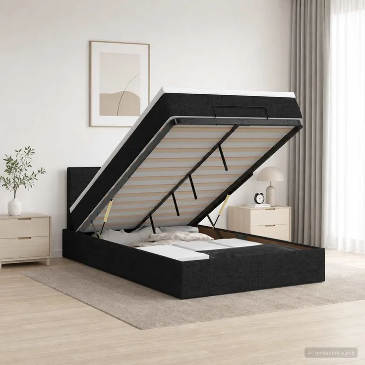 vidaXL Ottoman-Bett mit Matratze und LED Schwarz 120 x 190 cm Stoff 3457974