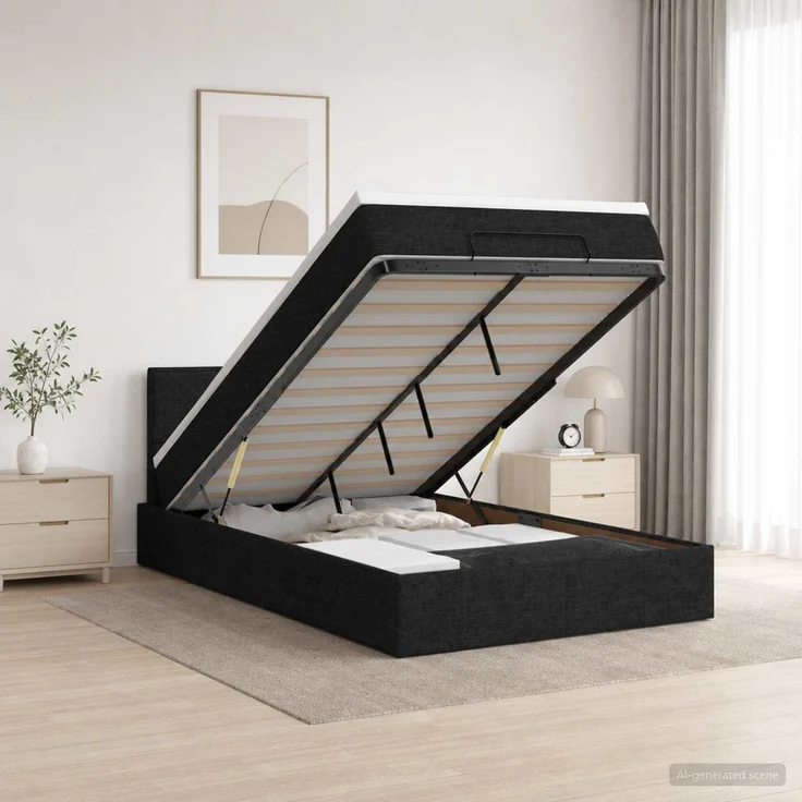 vidaXL Ottoman-Bett mit Matratze und LED Schwarz 120 x 190 cm Stoff 3457974 – Bild 1