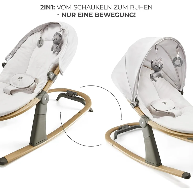 Kinderkraft ELSU Babywippe 2in1 ab Geburt, Hüpfstuhl für Babys Neugeborene 0-9 kg, 2 Spielzeuge zur Aktivierung, Verstellbarer, Leicht, Weiches Material, Grau – Bild 2