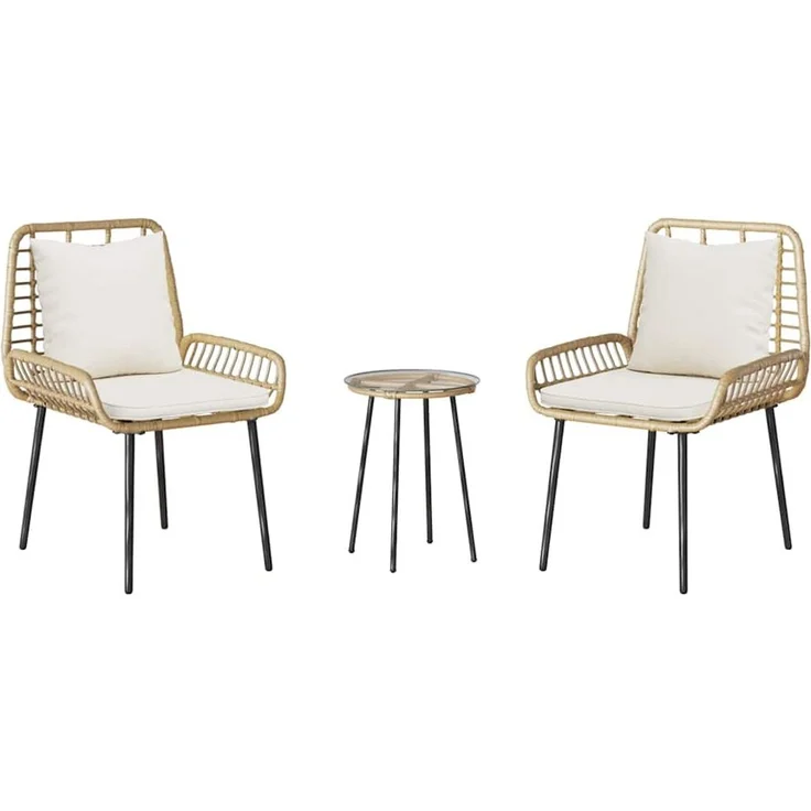 vidaXL Garten Essgruppe 3 pcs Braun und Creme Poly-Rattan 42010359 – Bild 7
