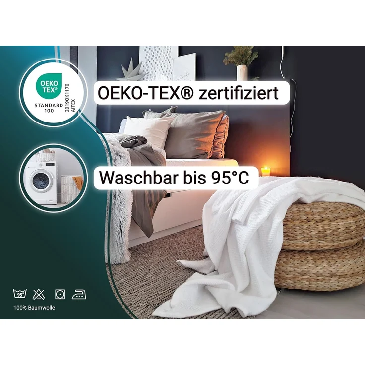 ZOLLNER Tagesdecke/Wohdecke mit Waffelpique, 100% Baumwolle, 150x225 cm, weiß – Bild 3