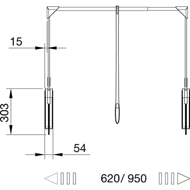 Servetto Kleiderlift Innominato, Wandmontage Kleiderschranklift ausziehbar 620-950mm, Tragkraft 8kg, Kunststoff/Stahl schwarz – Bild 3