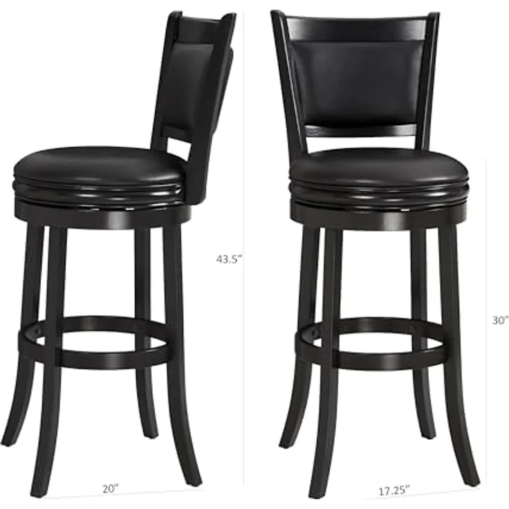 Ball & Cast Gepolsterter Drehbarhocker, Pub Höhe Hocker-Stuhl mit Rückenlehne & Fußstütze, Holzrahmen Barhocker für Küche und Esszimmer, schwarz – Bild 4