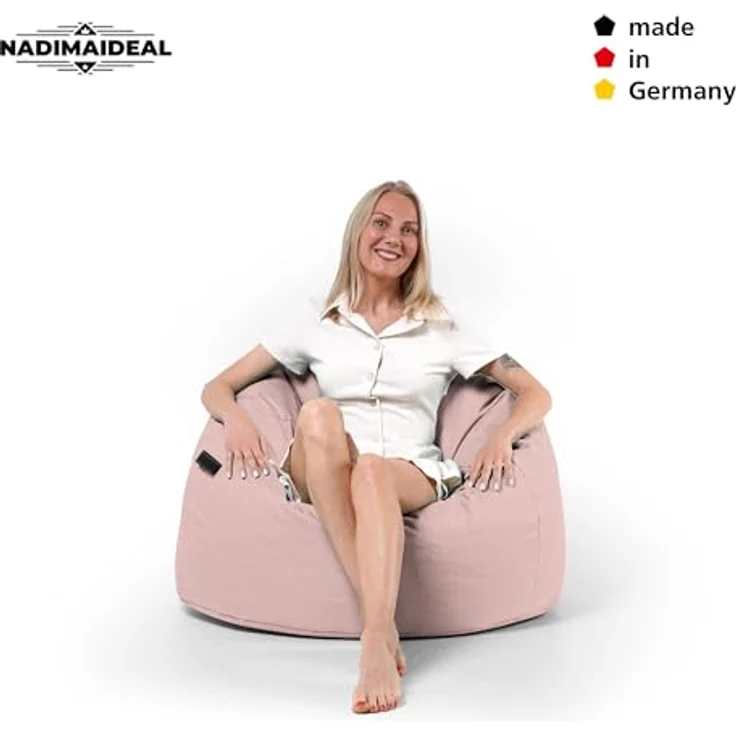 Nadimaideal Sitzsack Tropfenform Kastanie | Bodenkissen für Kinder & Erwachsene | Indoor & Outdoor | Gaming Sitzsack - Sitzkissen - Beanbag | Füllung EPS Perlen (Puderrosa, XXL-Durchmesser 88 cm) – Bild 9