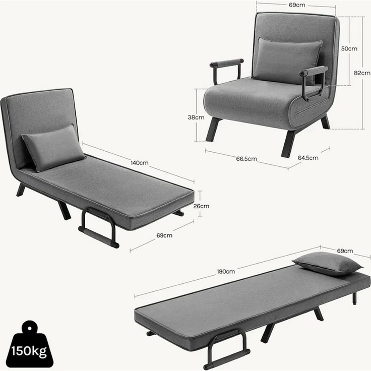 Woltu Schlafsofa, 1 Teile, Schlafsessel 3 in 1, mit Bettfunktion, Sofabett Gästebett – Bild 3