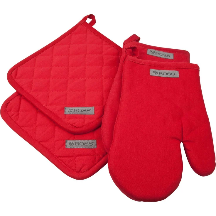 ROSS Topflappen Exclusiv, (Set, 4-tlg), 2x Topflappen und 2x Grillhandschuh, 100% Baumwolle – Bild 1