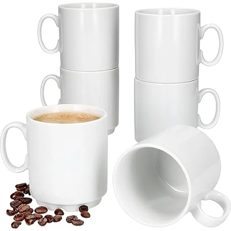 MamboCat Becher 6er Set Event Kaffeebecher 250ml weiß Porzellan-Tassen stapelbar, Porzellan
