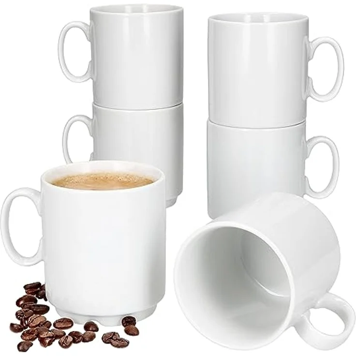 MamboCat Becher 6er Set Event Kaffeebecher 250ml weiß Porzellan-Tassen stapelbar, Porzellan – Bild 1