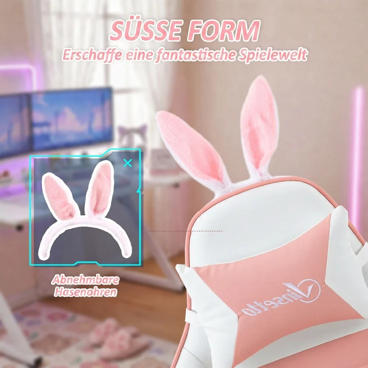 MELAYR, Gaming Stuhl Ergonomischer Gamer Stuhl mit Lendenwirbelstütze, 65 x 63 x 142 cm, Rosa – Bild 6