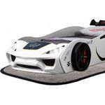 Autobett VENTO Kinderbett 90x200 cm Rennwagen-Bett inkl Lattenrost, Spoiler, LED-Licht, Farbe Weiß