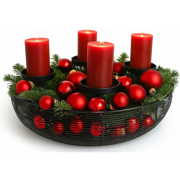 BURI Adventskranz Metallschale Schwarz Ø 36 cm | Moderner Adventskranz aus Drahtgeflecht mit 4 Kerzenhaltern | Adventskorb | Stilvolle Weihnachtsdeko – Bild 6