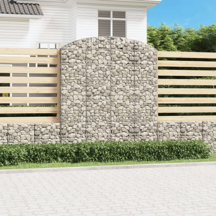 vidaXL Gabione mit Hochbogen 200x30x220/240 cm Verzinktes Eisen 153471 – Bild 1