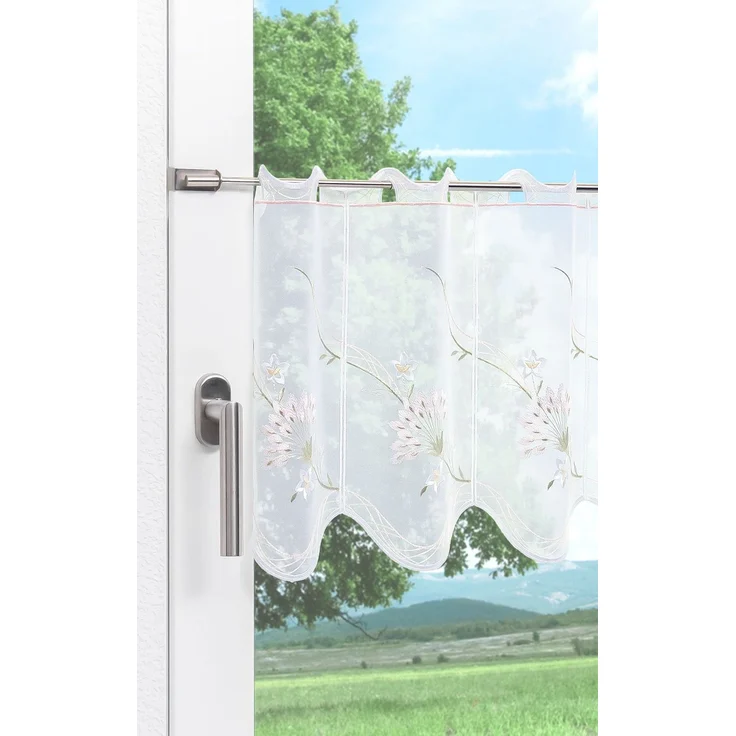 Scheibengardine Plauener Spitze - Blütenreich (Bx H) 240cm * 35cm Grün/Lindgrün – Bild 4