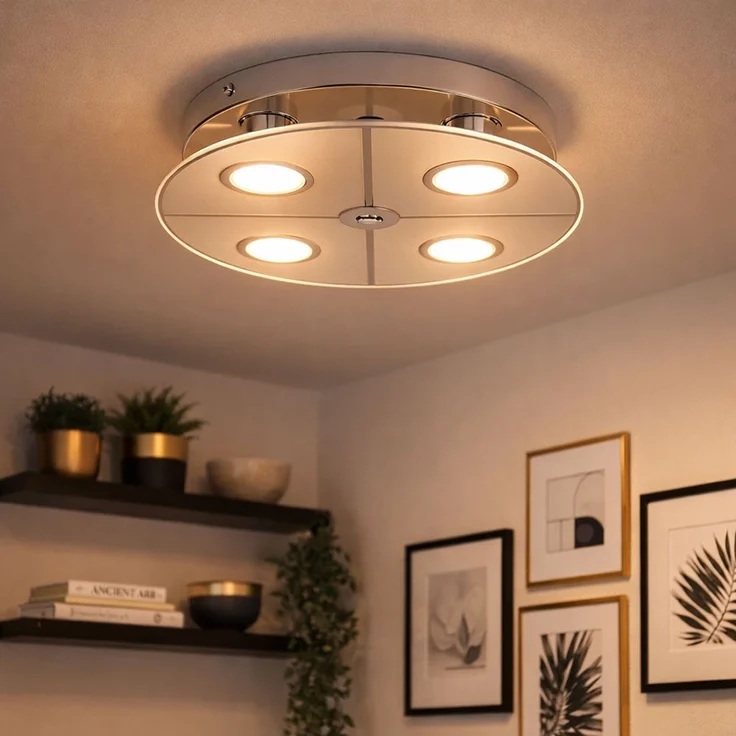 LED Deckenleuchte, Chrom, Glas satiniert, D 30 cm – Bild 6