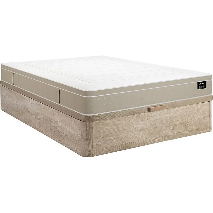 Vente-unique - CIREVA Set aus Matratze und Bettgestell StoffHolz, Platte BeigeWeiß - B 160 cm x H 30 cm x L 200 cm