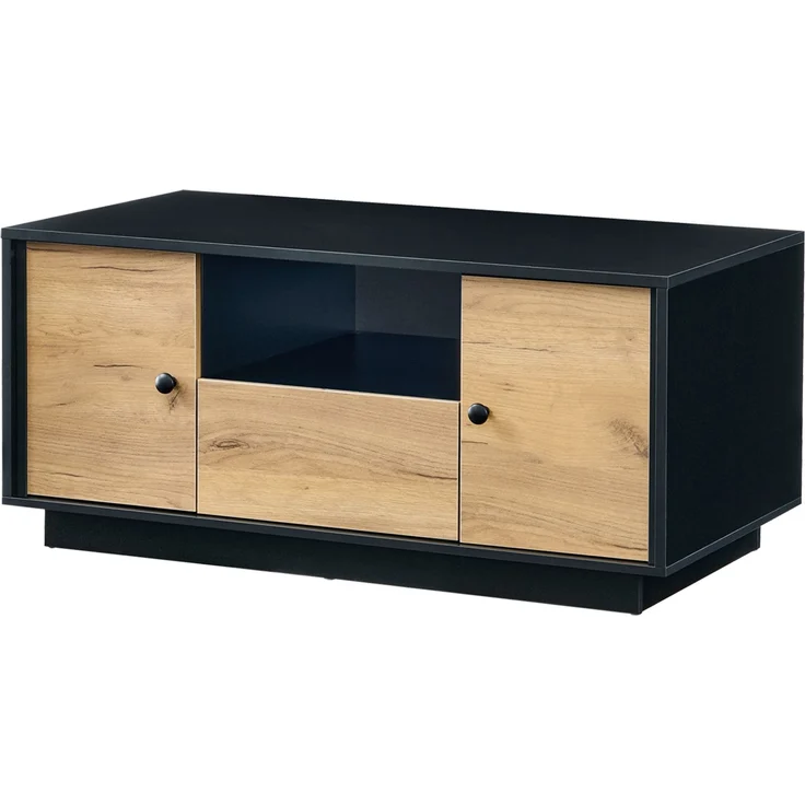 Couchtisch 100 x 50 x 45 cm, mit Schubladen, mit Ablagefächern, aus Spanplatte, Mattschwarz / Naturfarben – Bild 7