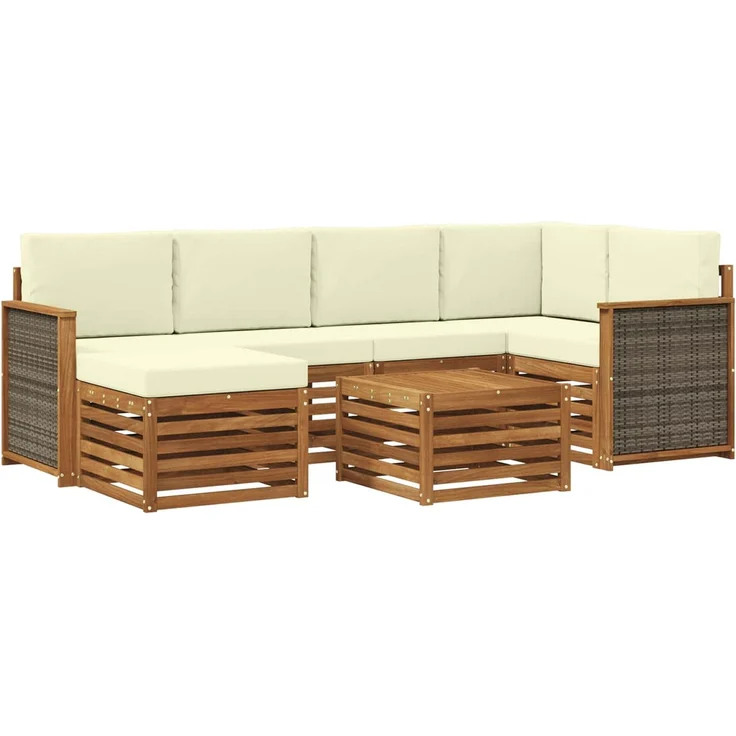 vidaXL Outdoor-Sofagarnitur 7 stk. 5-Sitzer Natur und Creme 3384586 – Bild 2