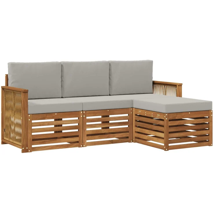 vidaXL Outdoor-Sofagarnitur 4 stk. 4-Sitzer Natur und Hellgrau 3384207 – Bild 2