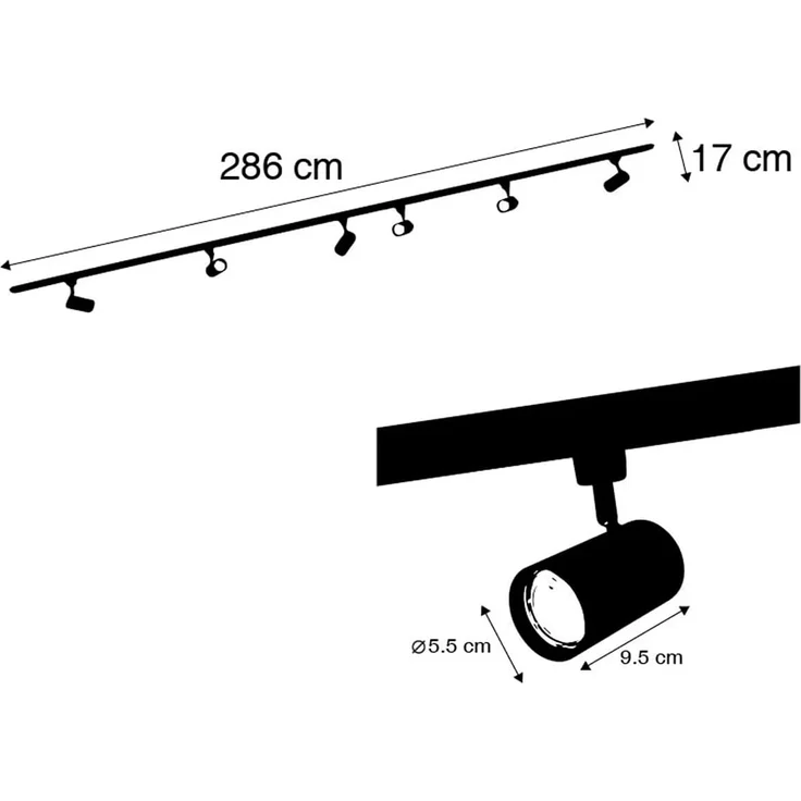 Qazqa Schienensystem-Sets Iconic jeana, ohne Leuchtmittel, GU10, Modern, Stahl, Deckenstrahler 6-flammig – Bild 6