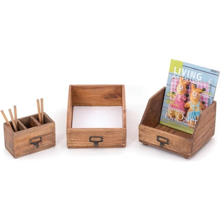 DESIGN DELIGHTS Aufbewahrungsbox SCHREIBTISCH ORGANIZER SET "OFFICE", 3-teilig, Altholz massiv, Farb – Bild 2