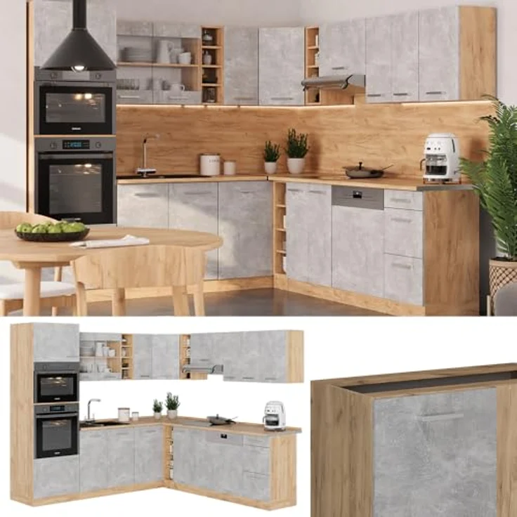 Eckküche R-Line Beton/Goldkraft Eiche 247 x 60 cm , AP Eiche Vicco – Bild 5