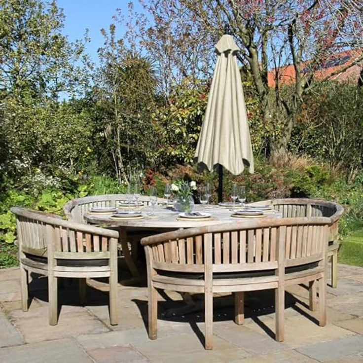 Monstershop Sonnenschirm, Sechseckig 300x300 cm, Creme, UV-beständig, mit Kurbelmechanismus und Gratis Regenhülle – Bild 7