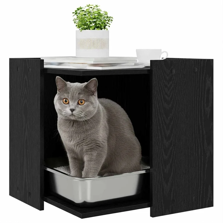 vidaXL Katzenstreu Box Umzäunung Schwarz Eichen-Optik 53 x 53 x 51 cm 884069 – Bild 3