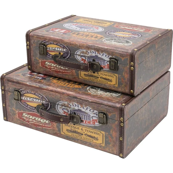 HMF Aufbewahrungsbox Handgefertigter Vintage Koffer aus Holz, Deko Koffer (versch. Größen), Geschenkkoffer im Garagen Design