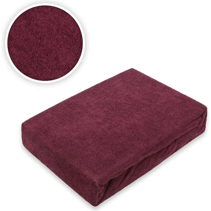 EXKLUSIV HEIMTEXTIL Frottee Spannbettlaken 200 x 220 cm Bordeaux 80% Baumwolle 20% Polyester Öko - Tex Zertifiziert Bed-Sheet Bettlaken Spannbetttuch Topper Leinentuch – Bild 3