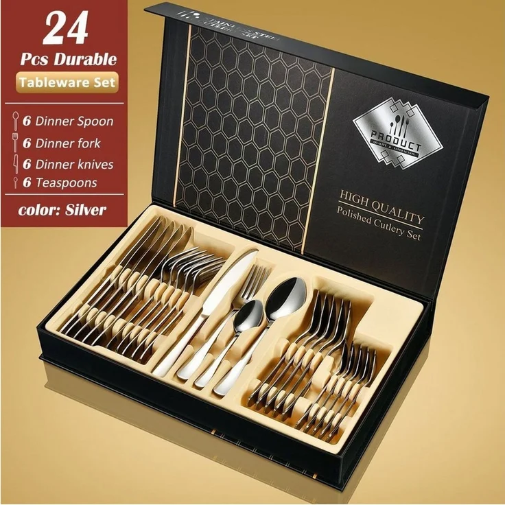 Faizee Home Besteck-Set Besteckset 24 tlg. Edelstahlbesteck für. 6 Personen Gift Box (24-tlg), Edelstahl – Bild 2