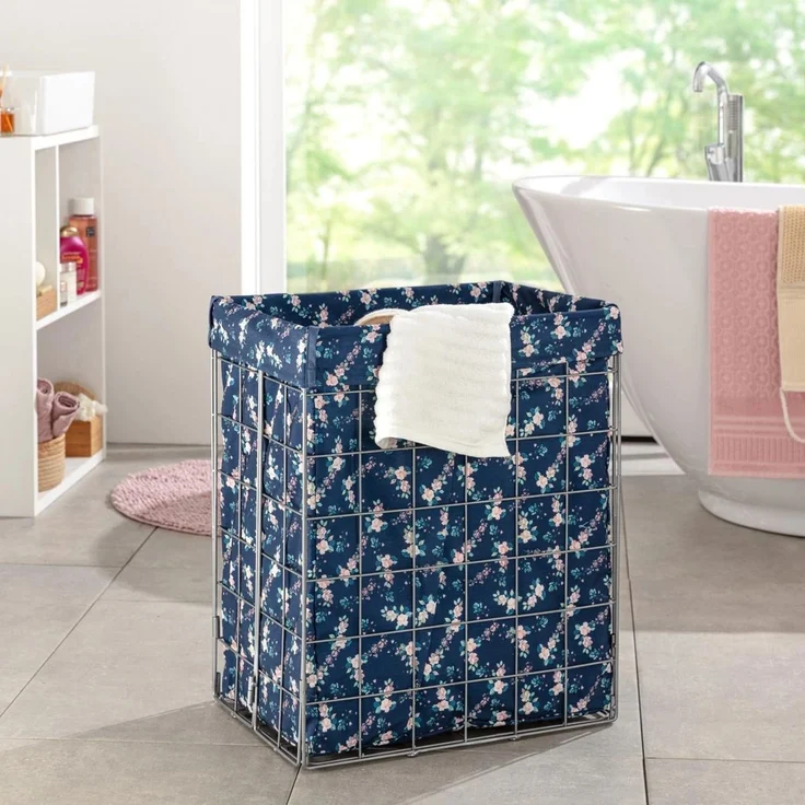 Wäschesammler 90 Liter Volumen mit Metallgestell und herausnehmbarem Wäschesack 48 x 33 x 58 cm – Bild 2