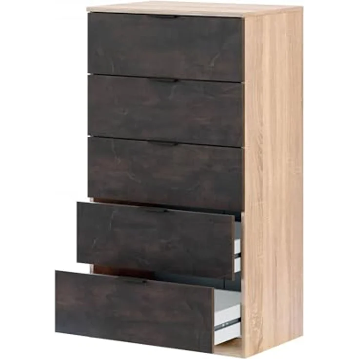 Dmora - Mesquite-Kommode, Kommode mit 5 Schubladen, Kommode für das Schlafzimmer, moderne Kommode, 60x40h110 cm, Eiche und Anthrazit – Bild 7