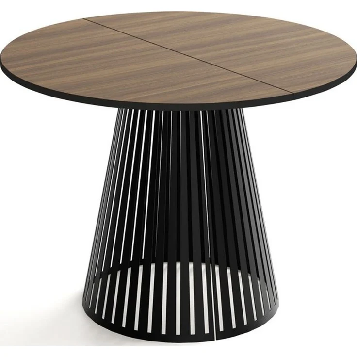 WFL GROUP Esstisch Naro Black ausziehbar rund mit schwarzen Lamellen, Metallbeinen (MADE IN EU, erhältlich in 2 Größen – 100/120 cm, ausziehbar auf 180/200 cm), platzsparender Tisch mit Lamellen für Küche, Esszimmer oder Wohnzimmer – Bild 4