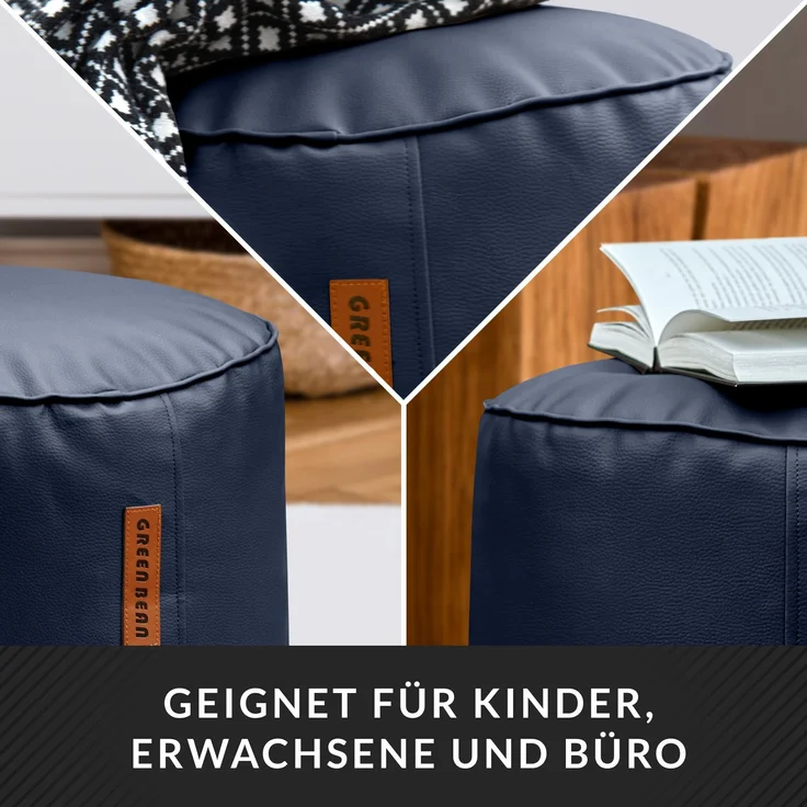Green Bean® Sitzhocker aus Kunstleder - Pouf mit EPS Perlen Füllung - 43 x 30 cm - perfekte Ergänzung zum Sitzsack - Dunkelblau – Bild 3