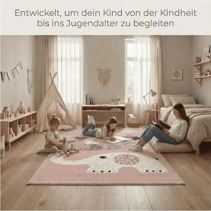 Jimri Kinderteppich Elefant mit Luftballons, Läufer, Kurzflor – Bild 2
