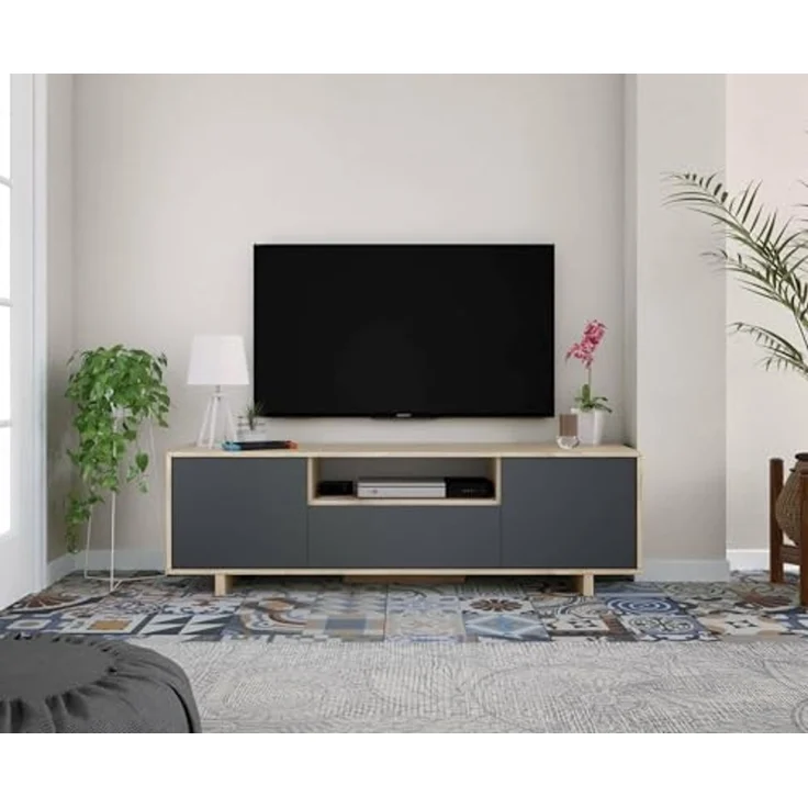Dmora - TV-Ständer Visalia, Wohnzimmer TV-Sideboard, 3-türiger TV-Ständer, Niedriges Sideboard für Wohnzimmer, cm 150x41h46, Eiche – Bild 4
