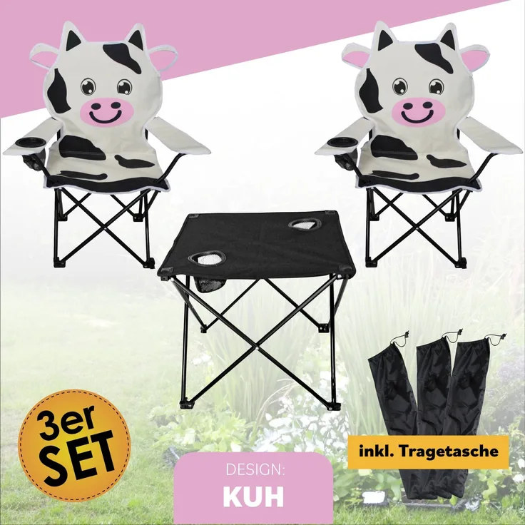 Kinder Camping Set 3tlg. Anglersessel Campingsessel Campingtisch faltbar Kuh