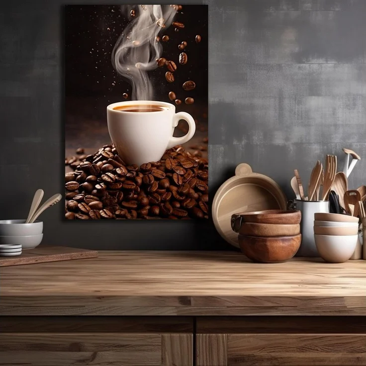 DARO Design Wandbild Kaffee Wandbilder Wand Deko Bilder Geschenk Modern Leinwandbild, (Kaffee Bohnen Tasse - Bild klein Küche Esszimmer Wohnzimmer Flur Einteilig Querformat Fotodruck Kaffee), 30x20 cm – Bild 2