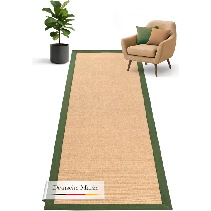 carpetfine Läufer Sisal, rechteckig, Höhe: 5 mm, mit farbiger Bordüre, Anti Rutsch Rückseite – Bild 1