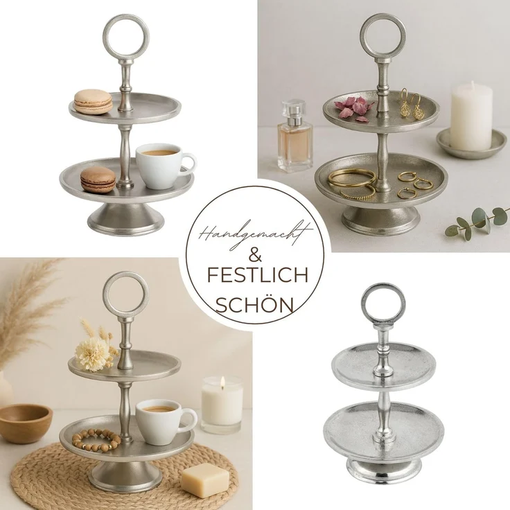 Marrakesch Orient & Mediterran Interior Etagere Etagere Annika 26cm Aluminium Silber 2 Etagen Handarbeit, Aluminium, (1-tlg), Handarbeit – Bild 5
