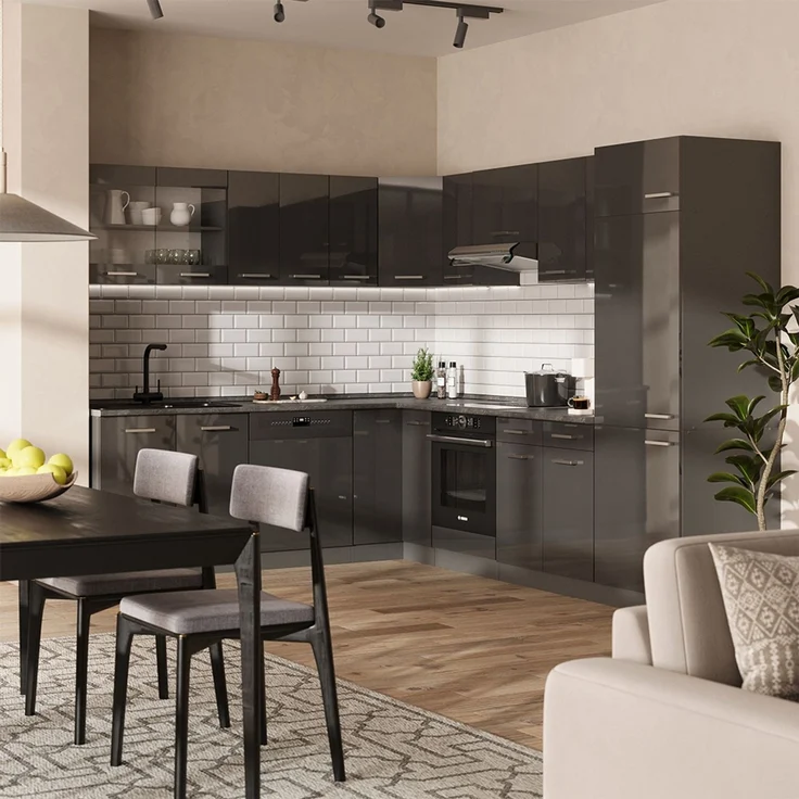 Küchenfront R-Line Anthrazit Hochglanz 59.6 x 11.2 cm Möbelfront für den Herdumbauschrank Vicco – Bild 6