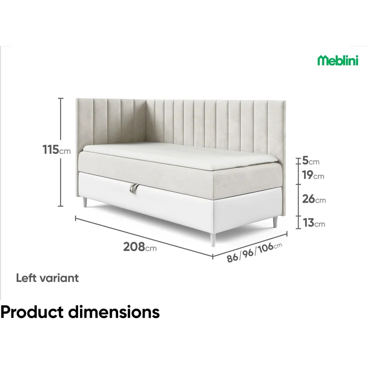 MEBLINI Kinderbett mit Bettkasten MAYA 3 90x200 Links - H3/Beige Samt Gepolstert Einzelbett mit Matratze - Polsterbett mit Stauraum - Bett mit Kopfteil – Stauraumbett – Bild 6