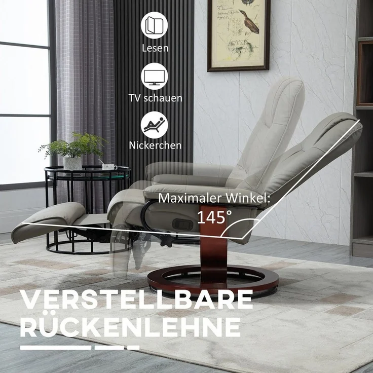 HOMCOM Relaxsessel Ruhesessel TV-Sessel Schlafzimmer Kunstleder (Liegesessel, 1-St, Fernsehsessel), für Wohnzimmer, Büro, Grau – Bild 4