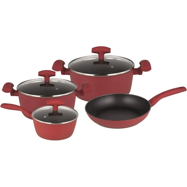 Michelino Nora 7 teiliges Kochtopf-Set mit Glasdeckeln inkl. Pfannenschutz - Rot – Bild 3