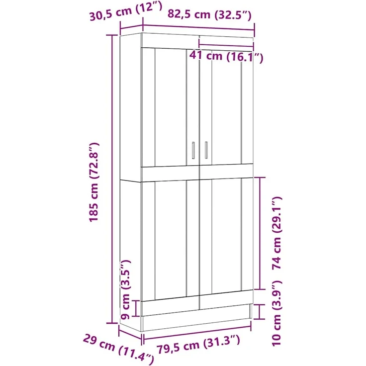 vidaXL Bücherregal Schwarz Eichen-Optik 82,5 x 30,5 x 185 cm 3394793 – Bild 10
