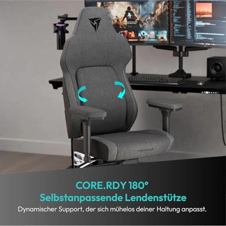 ThunderX3 CORE Smart Ergonomischer Gaming Stuhl mit hochwertigem Stoff, integrierter Synchronmechanik, gepolsterten 3D-Armlehnen, atmungsaktiven Materialien und Belastbarkeit bis 125 kg - Loft Dunkelgrau – Bild 2