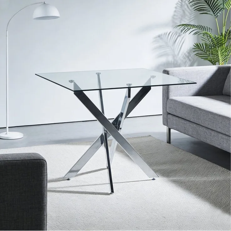 ANYSUN Esstisch moderner Küchentisch, gehärtetem Glas Tisch (80 x 80 x 75 cm platzsparender moderner Küchentisch, 1 Couchtisch), verchromte Beine, perfekt für Esszimmer, Küche, Wohnzimmer