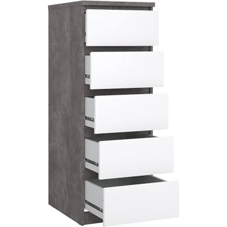 Dmora - Kommode Joelle, Mehrzweckkommode, Schlafzimmerkommode, Schrank mit Schubladen, 50x40 h111 cm, Zement und Weiß – Bild 6