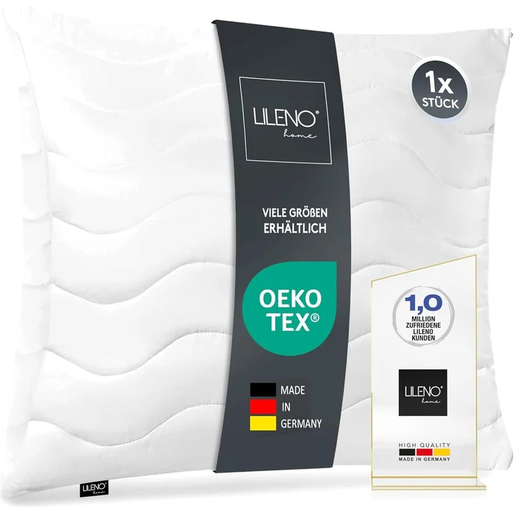 LILENO HOME Kissen 60x60 (1er Set) – 95 °C waschbar, Oeko-Tex & Made in DE – Allergiker Kopfkissen 60x60 anpassbar für himmlischen Schlaf – Haut schmeichelndes & geruchsfreies Pillow – Bild 1