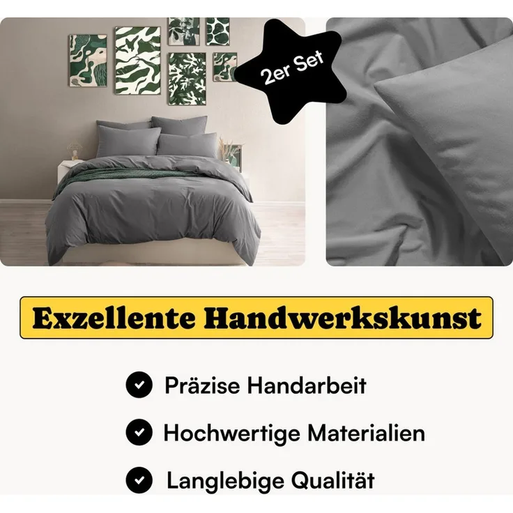 Seralino Kissenbezüge Perkal Kissenbezug (100% Baumwolle) weich angeraut, hautfreundlich, besonders weich & atmungsaktiv, BCI zertifiziert, mit Reißverschluss